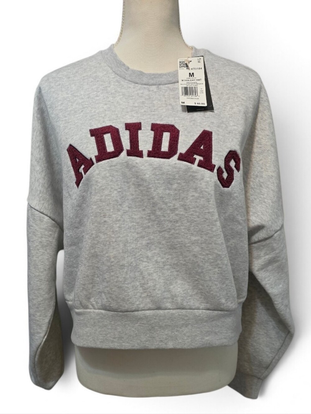 adidas Gray Crewneck Sweatshirt with Maroon Logo